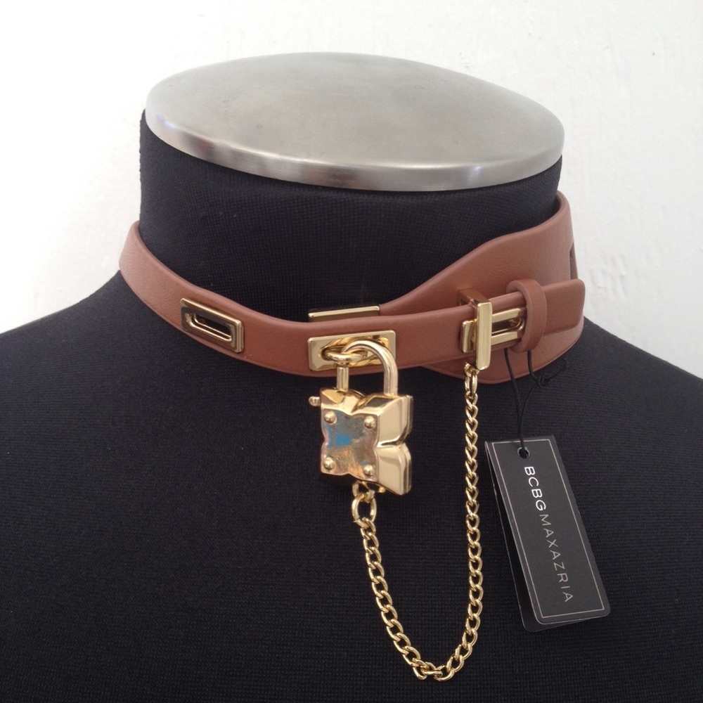 BCBGMAXAZRIA Choker Collar Necklace Brown Gold